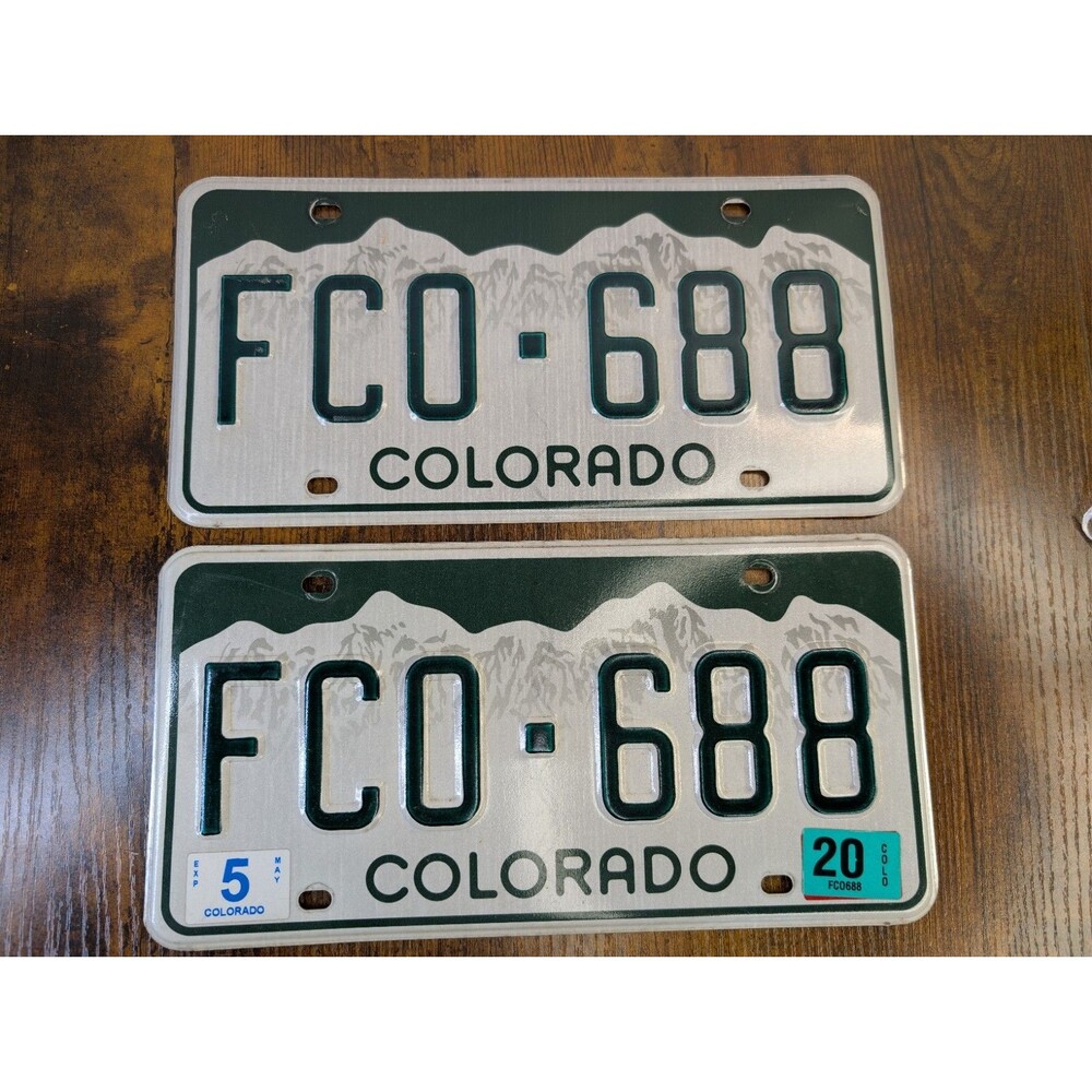 โข Vintage Colorado License Plate Pair FCO-688 Expired CO Mountain Tags Decor